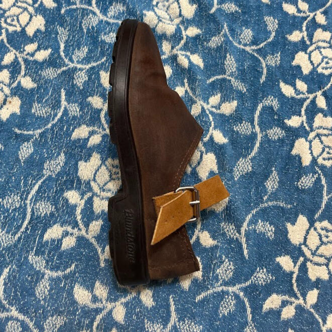 turn your blundstones, into mules, stitch, add a strap & buckle and re-dye $230